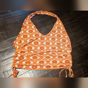 Orange Floral Halter Tank Top